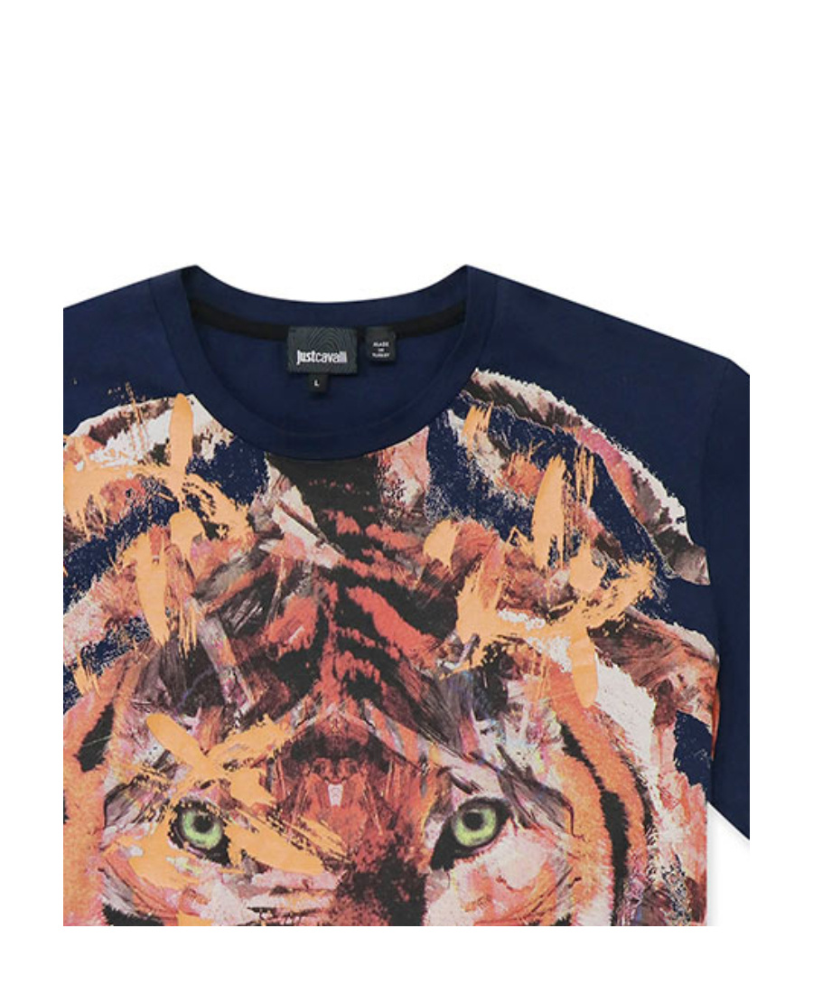Just Cavalli Navy Blue Printed T-shirt In Black