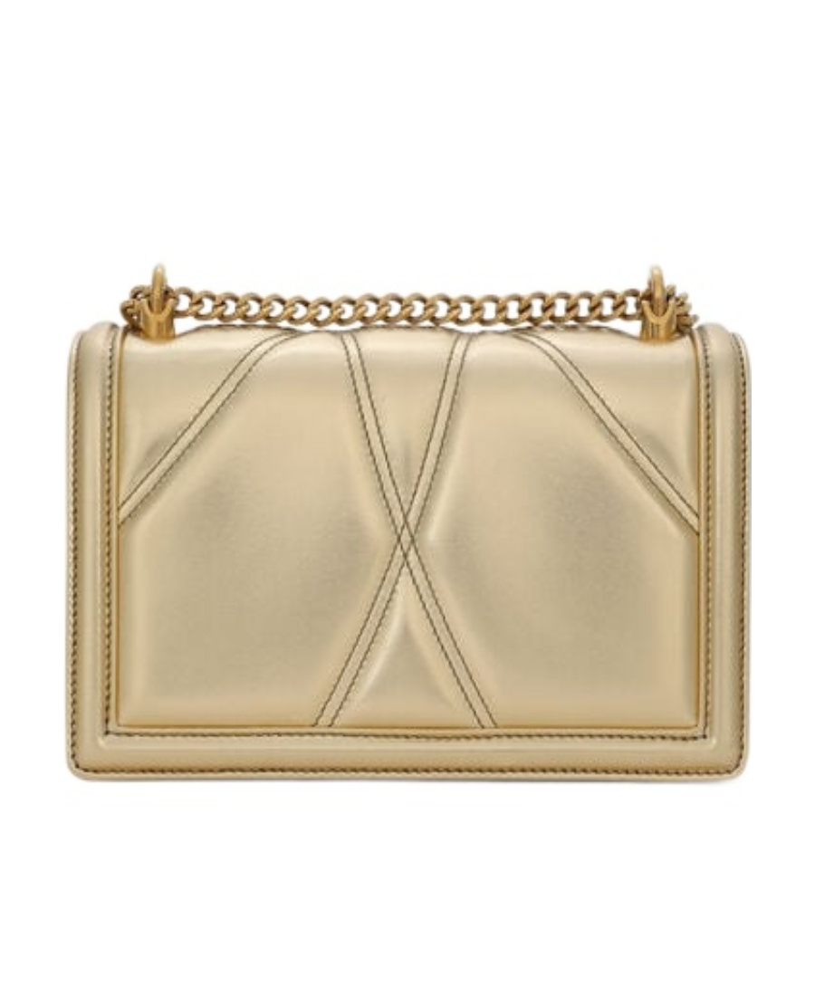 Dolce & Gabbana Leather Shoulder Bag With Frontal Jewel Detail In Nude