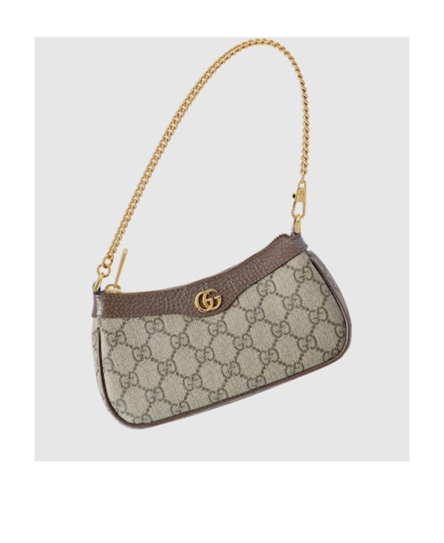 Gucci Women Beige Shoulder Bag With Gg Plaque On The Front And Chain-link Handle In Gg Canvas Woman In Multi