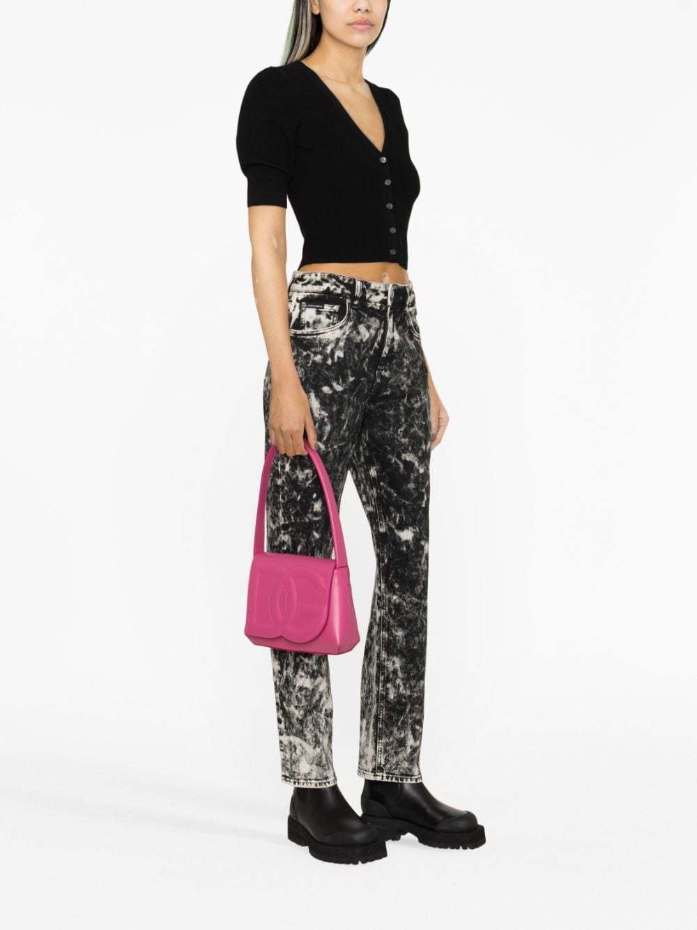 Dolce & Gabbana Leather Shoulder Bag With Dg Logo In Pink