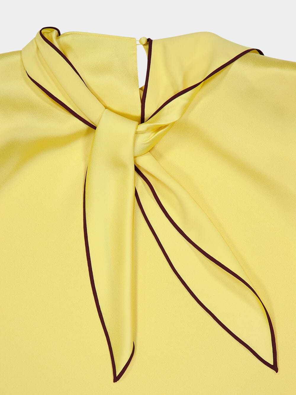 Stella Mccartney Tie Detail Draped Neckline Satin Dress In Yellow