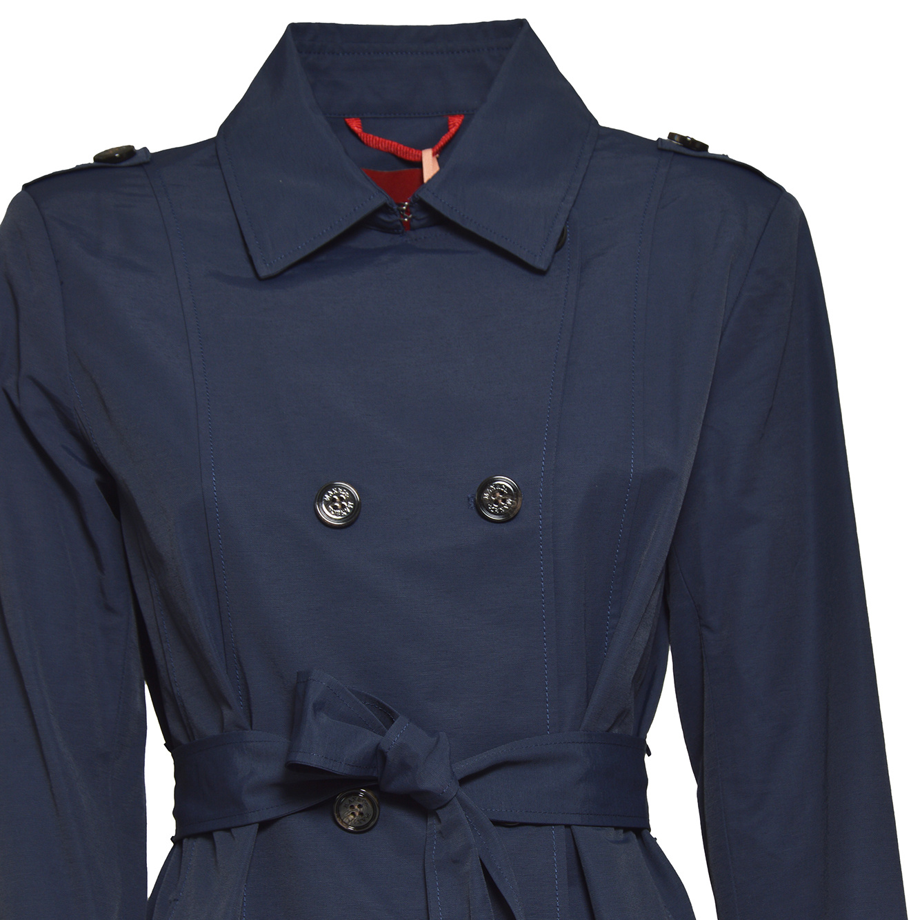 Maxco. Belted Double-breasted Coat In Blue