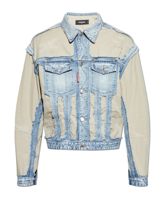 Dsquared2 Blue & Beige Super Ripped Mixed Denim Jacket In Nude