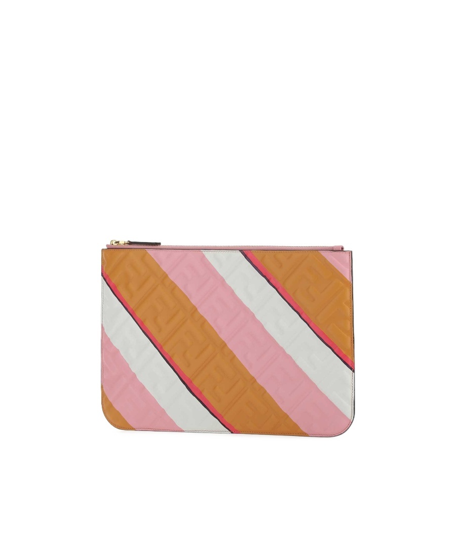 Fendi Logo Diagonal Stripe Handbag In Brown