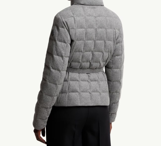 Moncler Women Bussettes Wool Blend Belted Short Down Jacket Grey In Gray