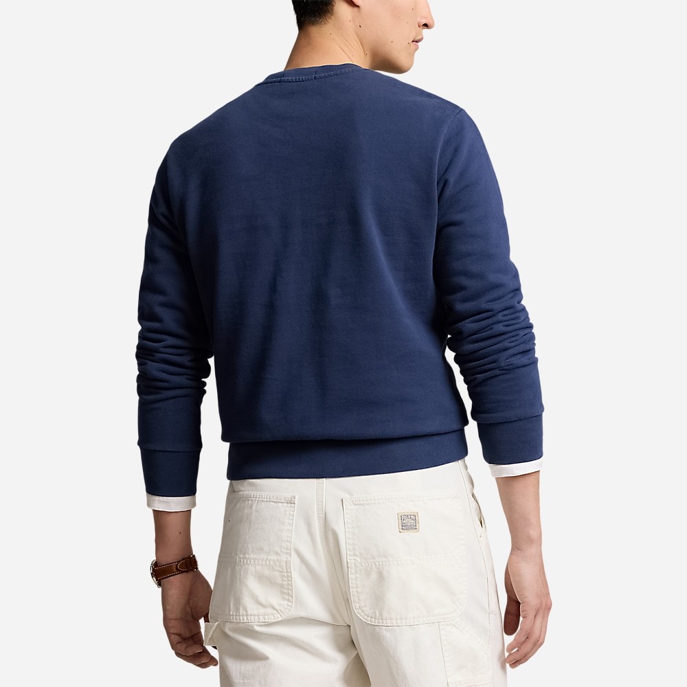 Polo Ralph Lauren Navy Blue Loopback Cotton Crewneck Sweatshirt In Blue