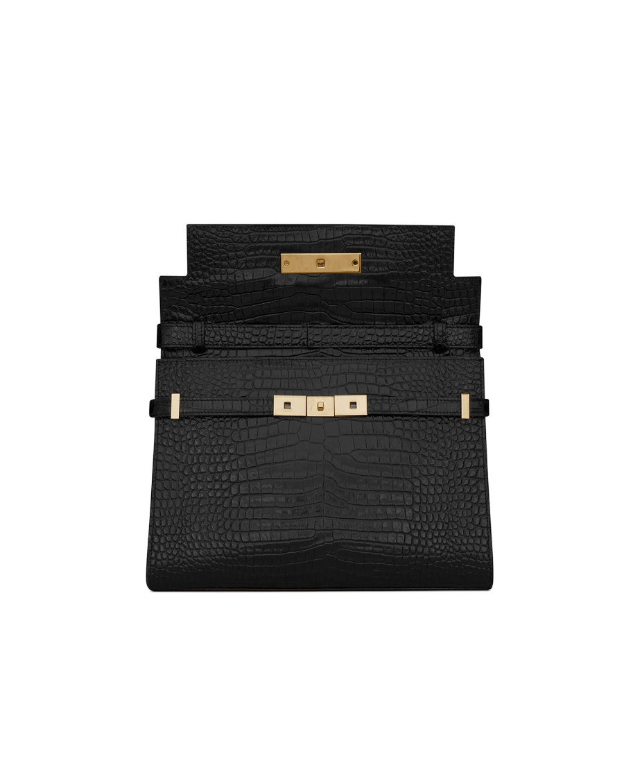 Saint Laurent Manhattan Crocodile-embossed Shoulder Bag In Black
