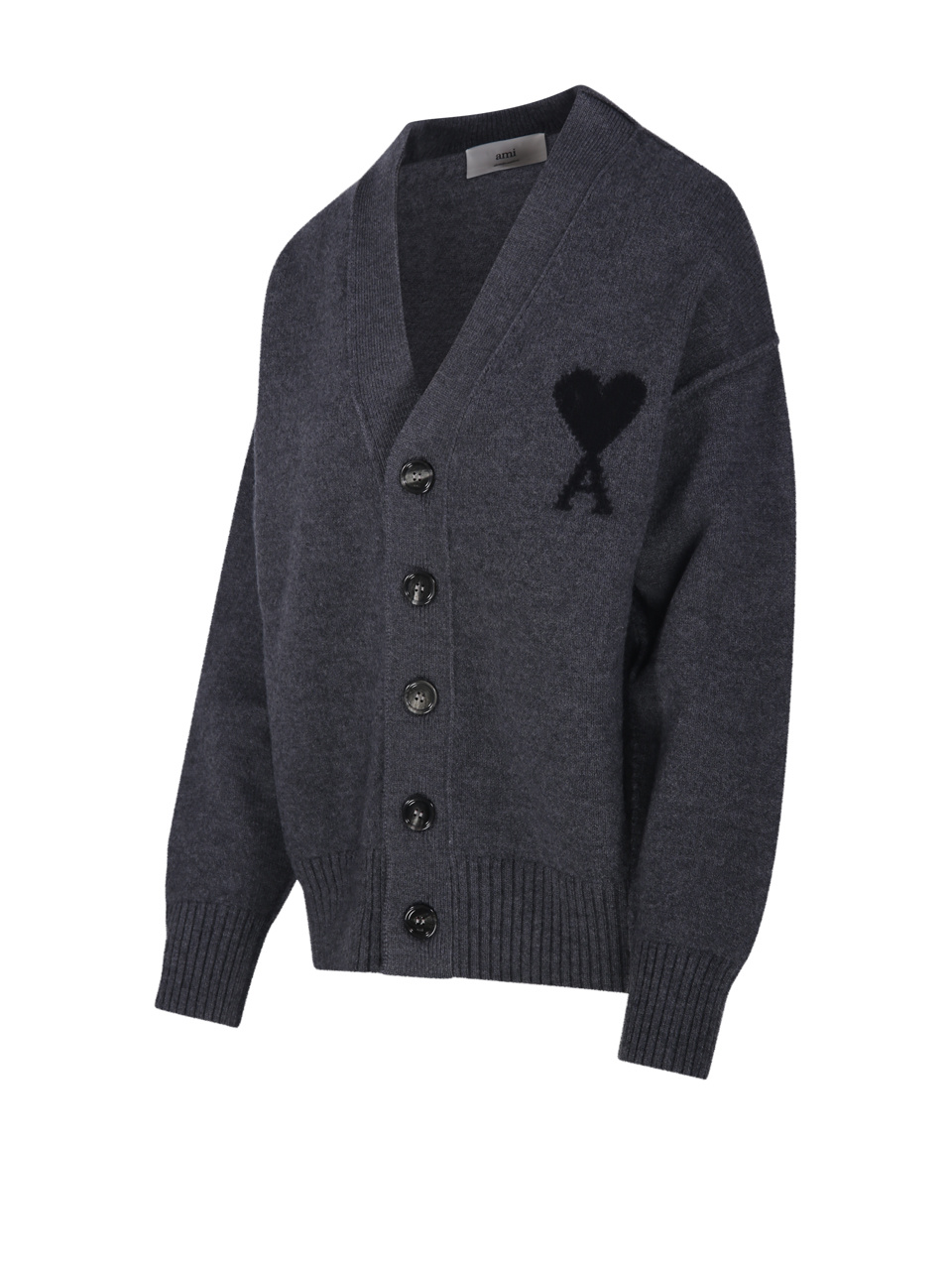 Ami Alexandre Mattiussi Ami Paris Ami De Coeur Heather Grey Wool Cardigan Men In Gray