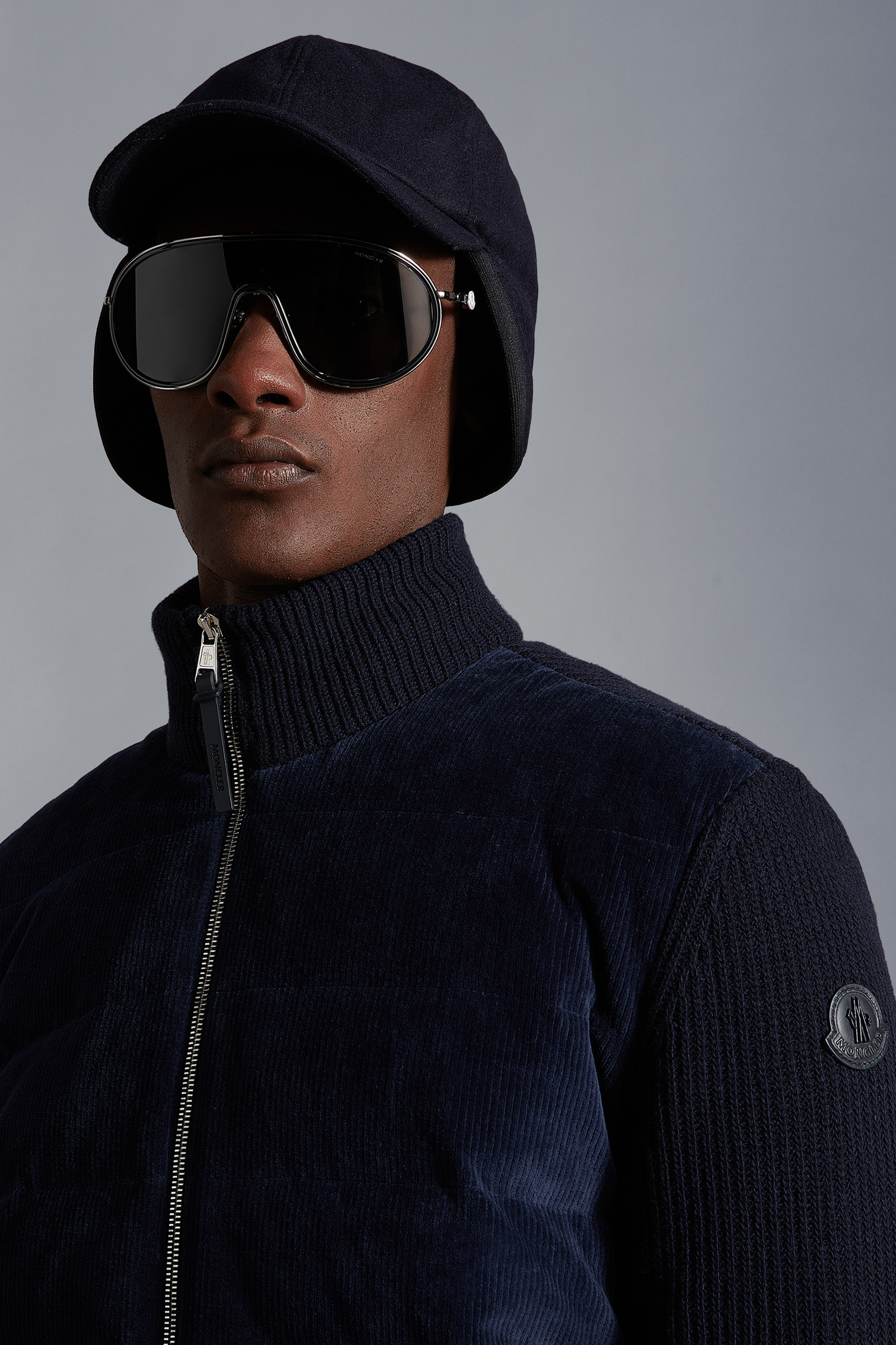 Moncler Logo-patch Zip-up Corduroy Jacket In Blue