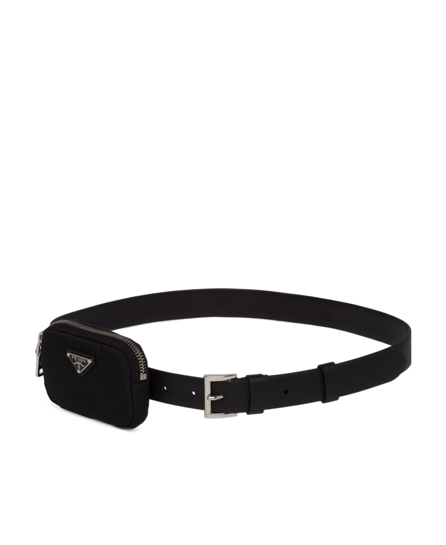 Prada Saffiano Leather Belt With Pouch In Black