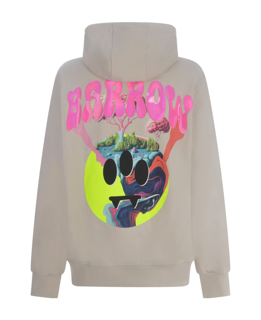 Barrow Logo Pattern Hooded Pullover In Brown