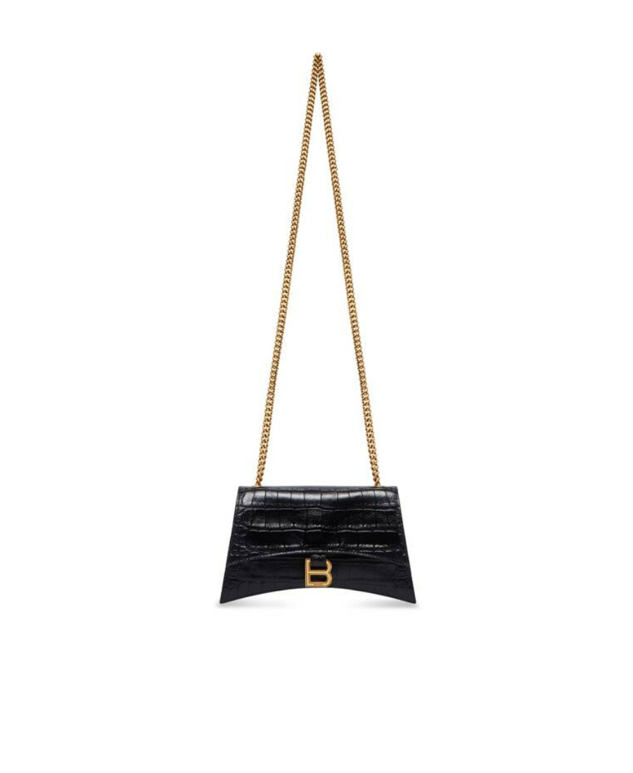 Balenciaga Small Crush Embossed Leather Chain Bag In Black
