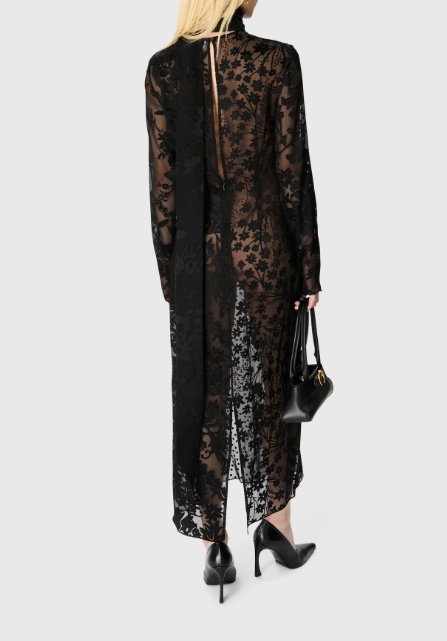 Marine Serre Long-sleeved High-necked Long Dress In Black