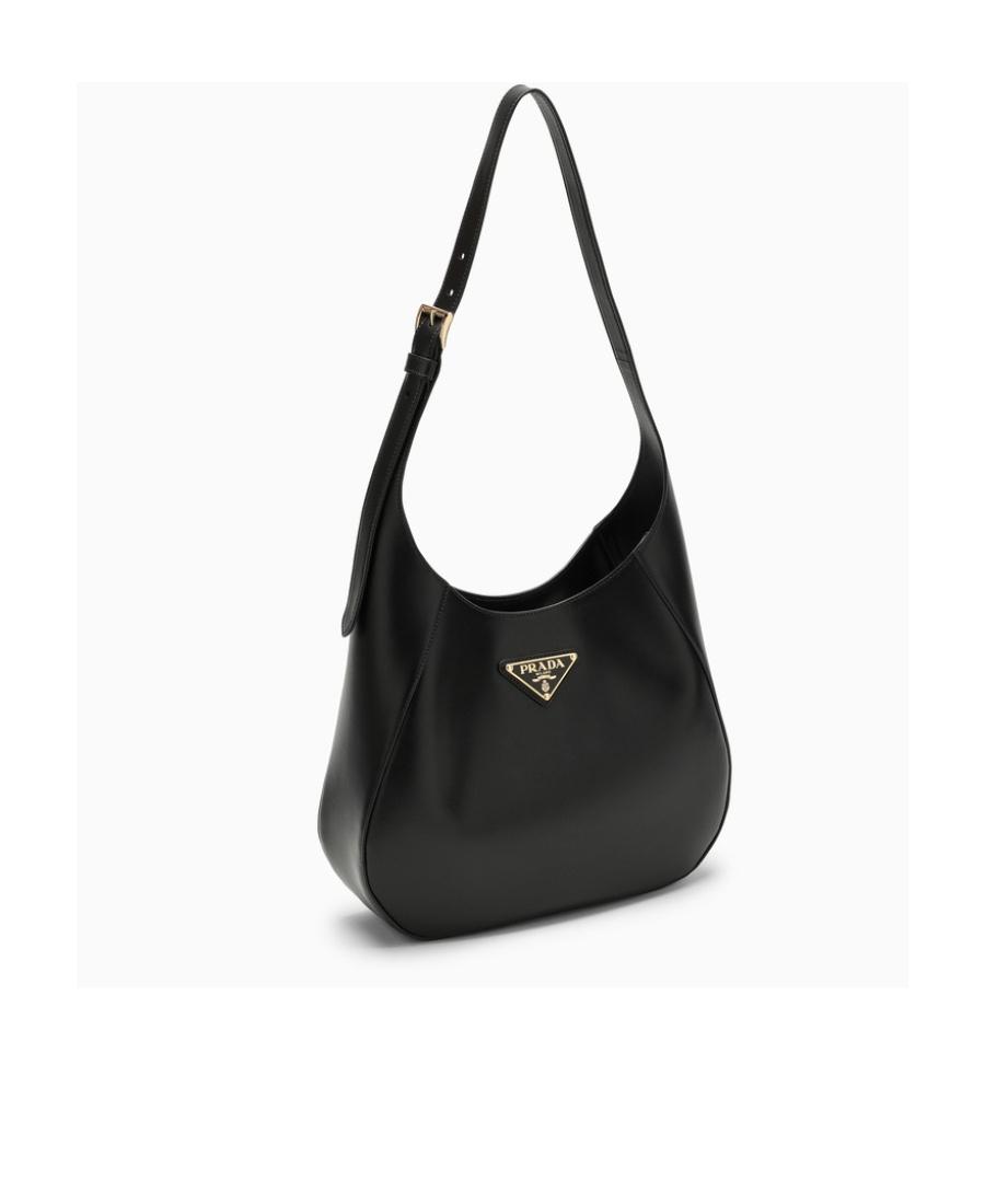 Prada Leather Shoulder Bag With Triangle Logo In Black