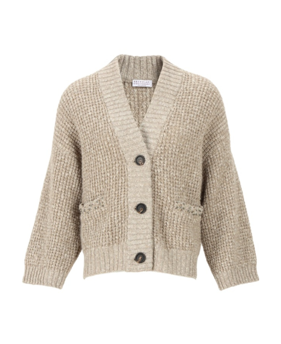 Brunello Cucinelli V-neck Button Knitted Cardigan In Nude