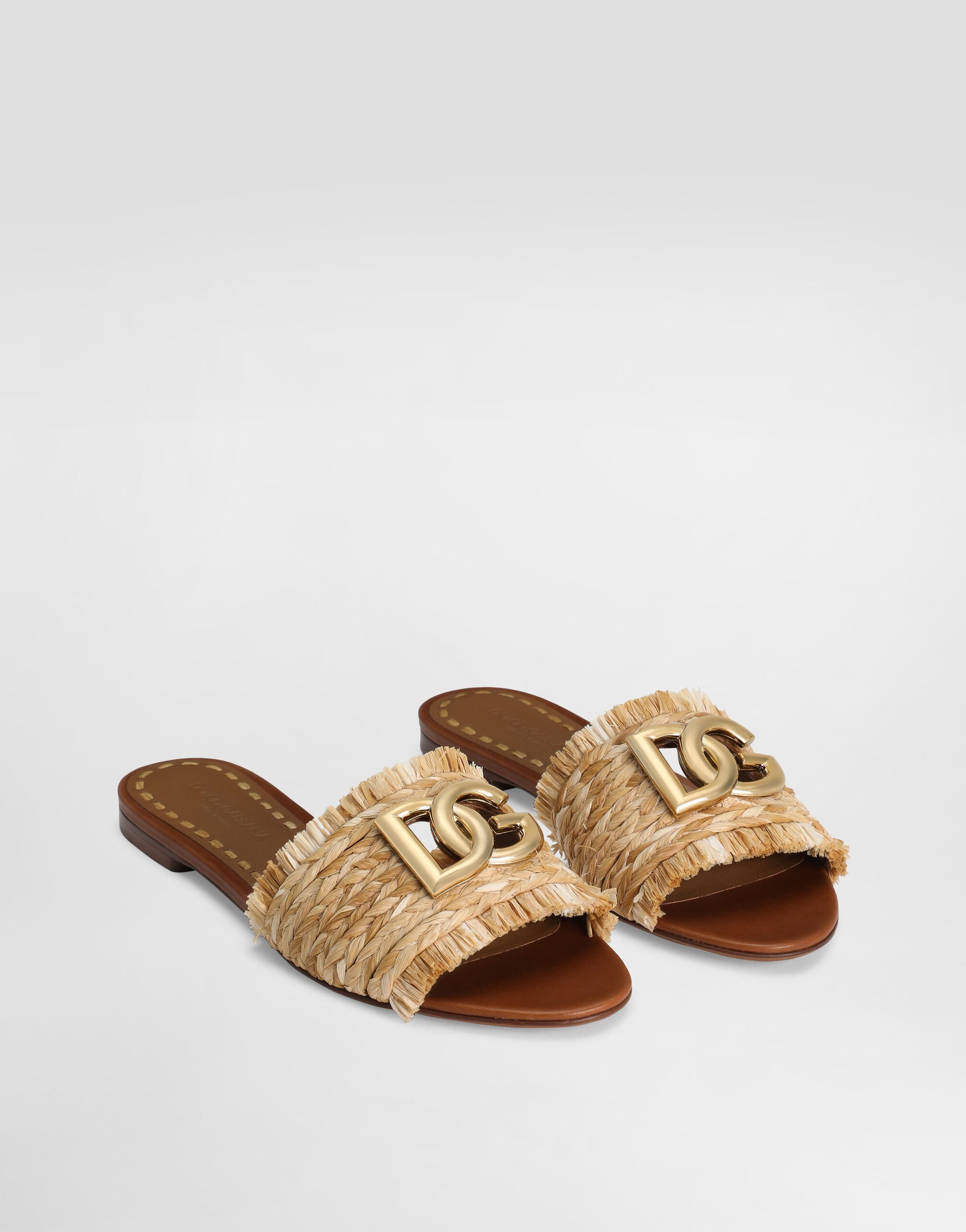 Dolce & Gabbana Raffia Braid Slipper With Fringes
