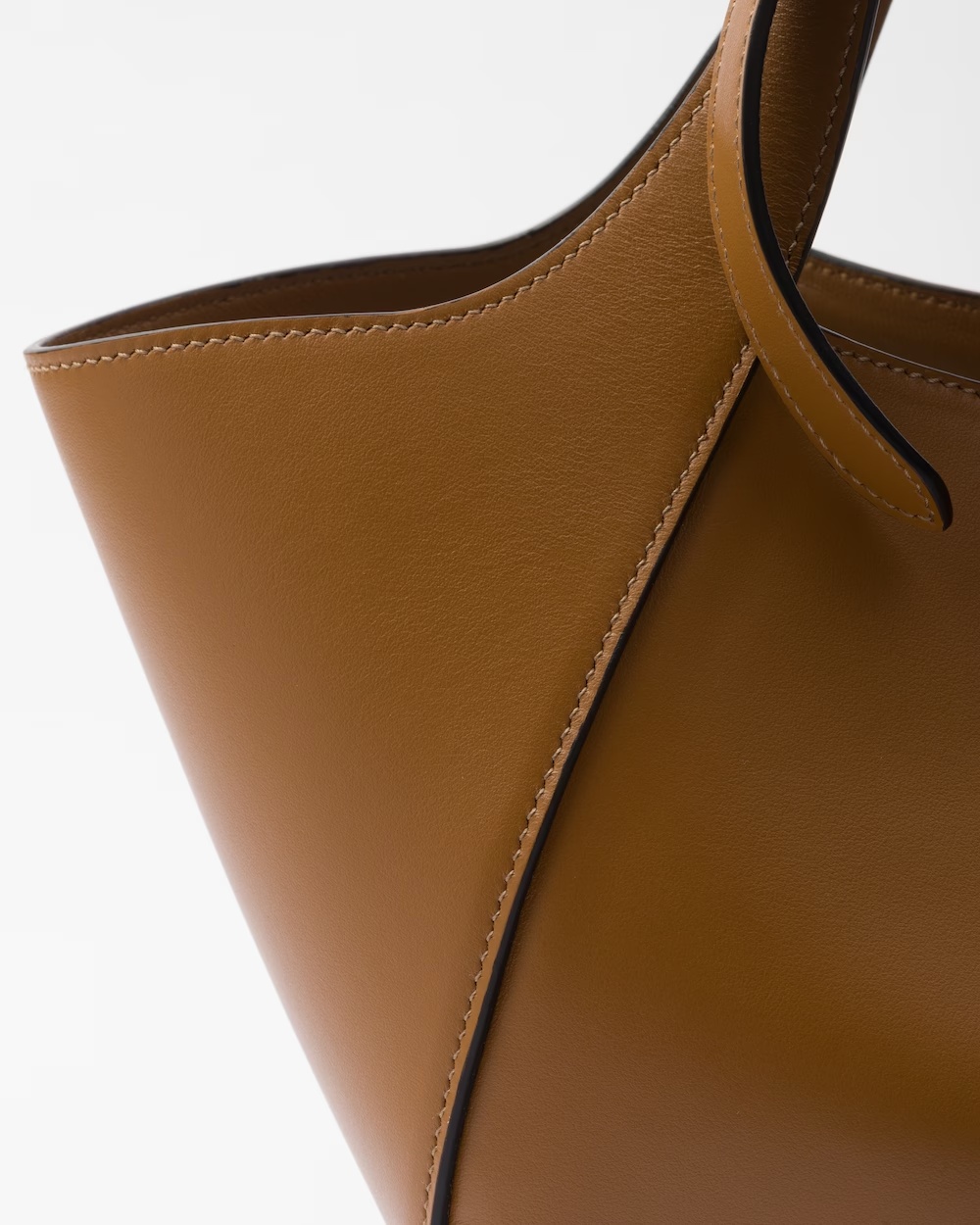 Prada Medium Enamel Triangle Logo Leather Tote Bag In Brown