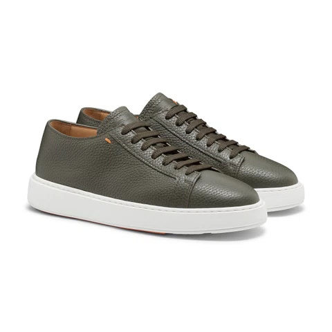 Santoni Leather Lace-up Sneakers In Green