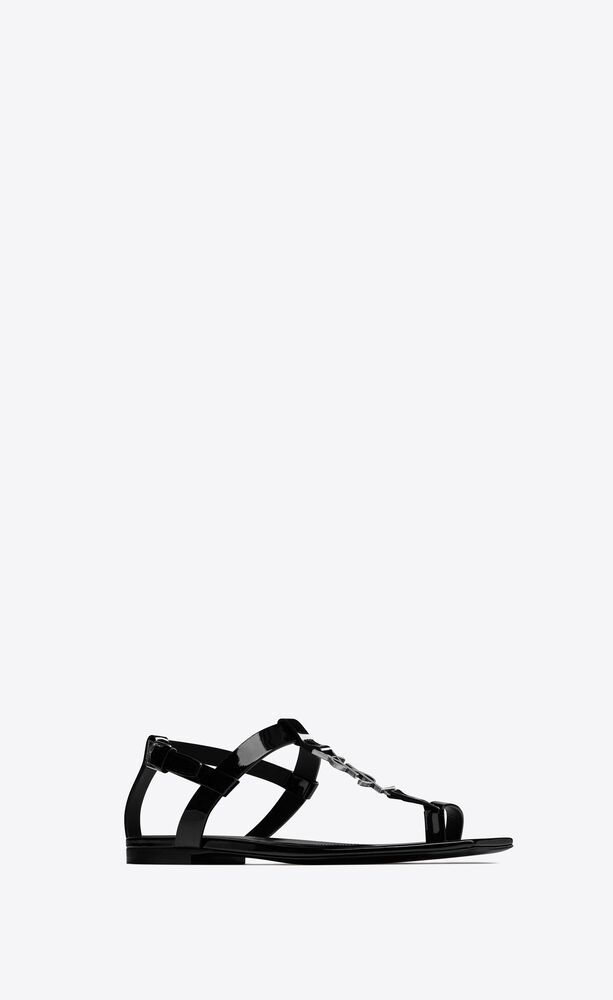Shop Saint Laurent Cassandra Flat Sandals In Black