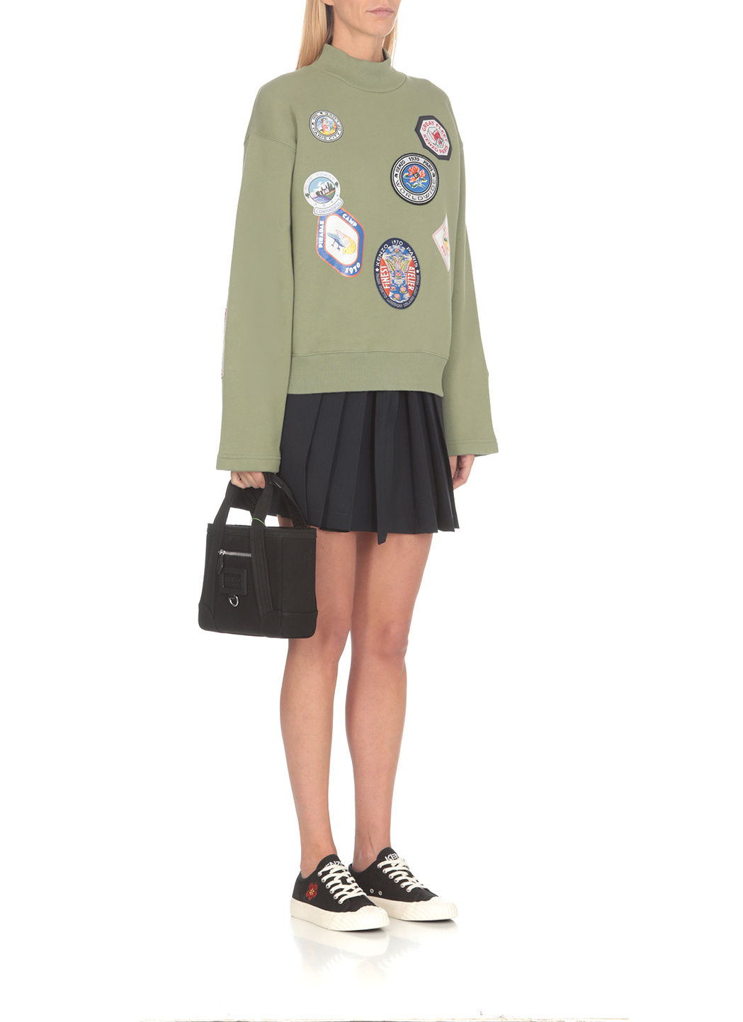 Kenzo Badges Patch Knitted High-neck Sweatshirt In Green