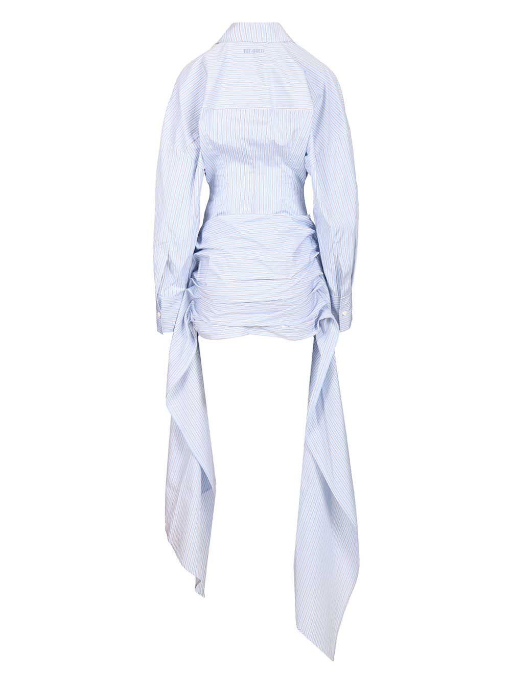 Attico Knotted Striped Cotton-poplin Mini Dress In Blue