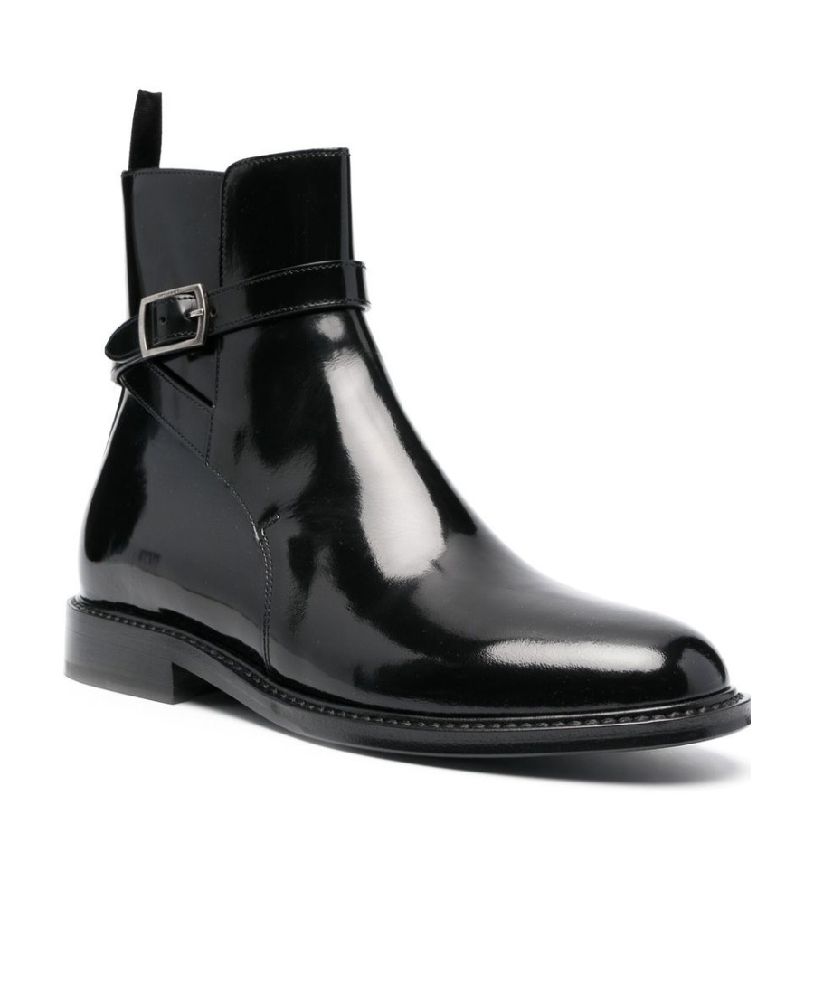 Saint Laurent Patent Leather Ankle Boots In Black