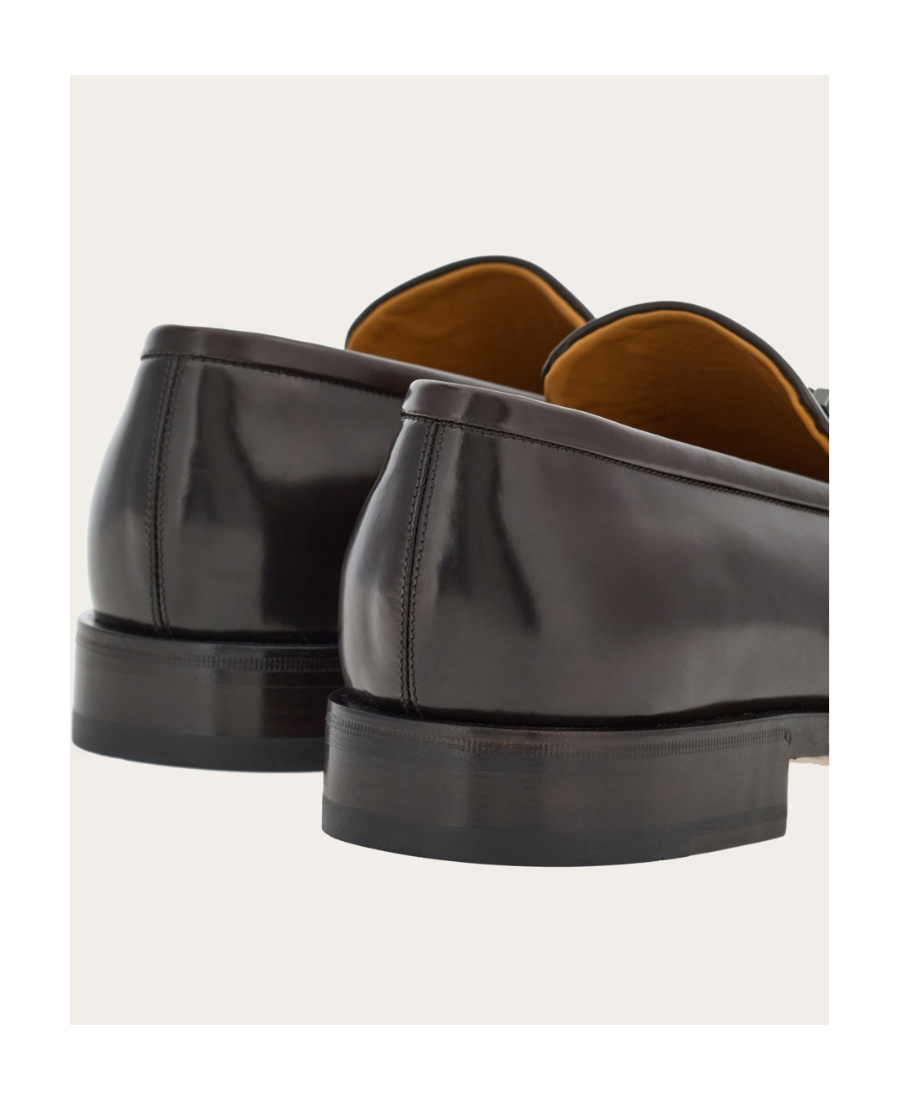 Ferragamo Salvatore Hammered Leather Gancini Loafers Shoes In Black