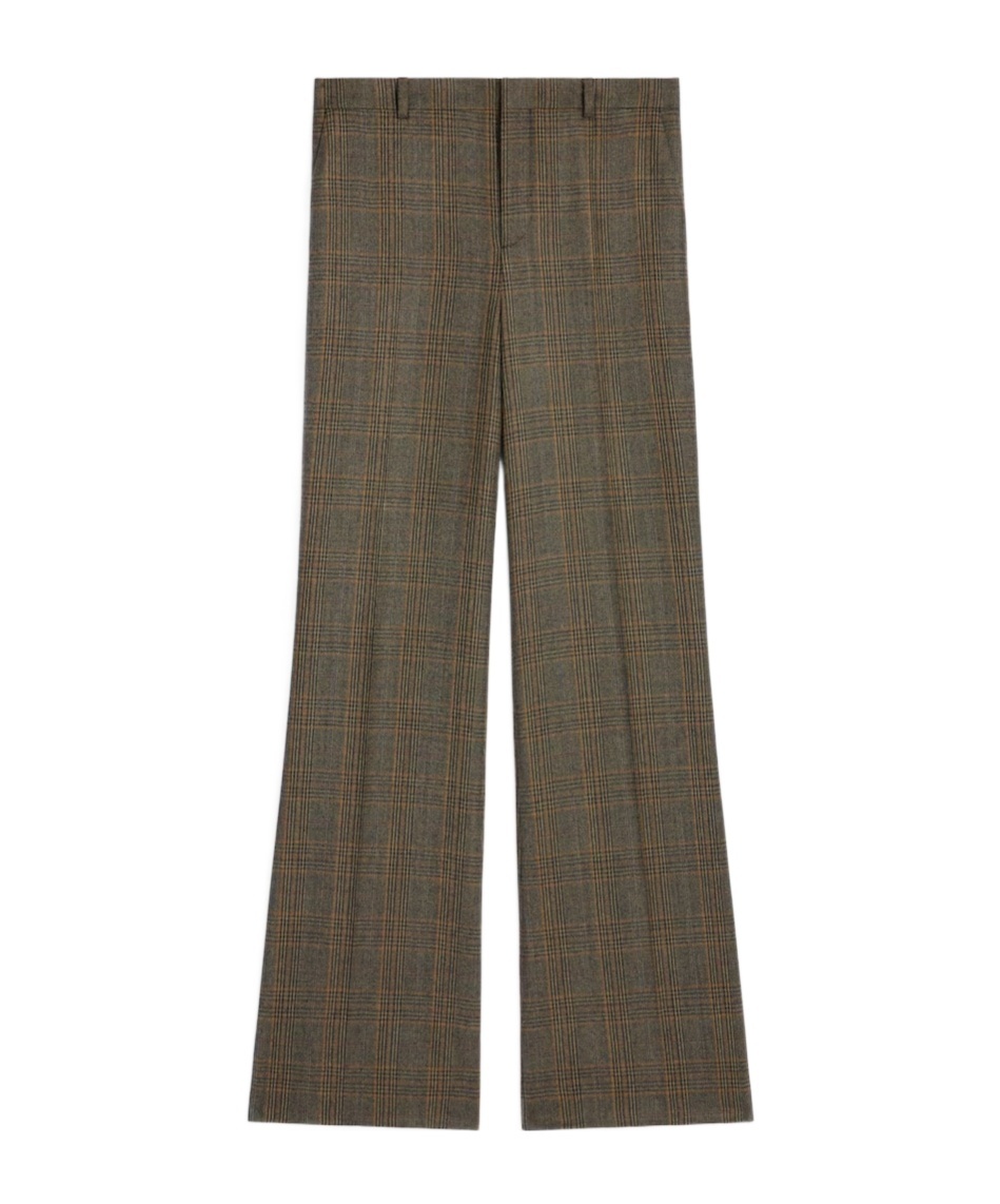 Celine Prince Of Wales Wool Trousers In Brown