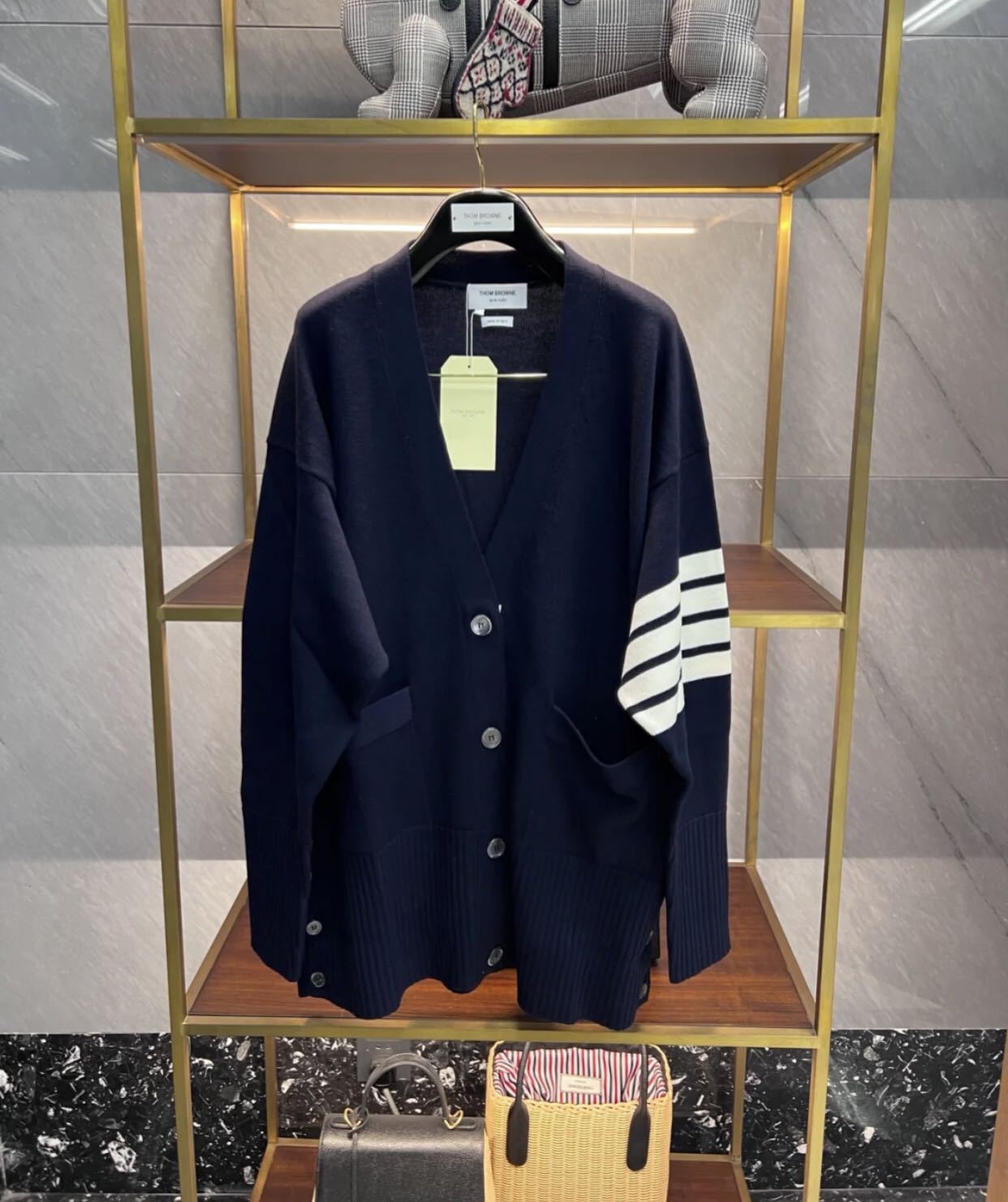 Thom Browne 4-bar Knitted Cardigan In Black