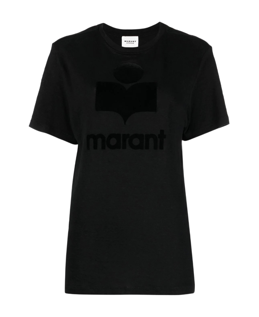 Isabel Marant Koldi Flocked-logo Linen T-shirt In Black
