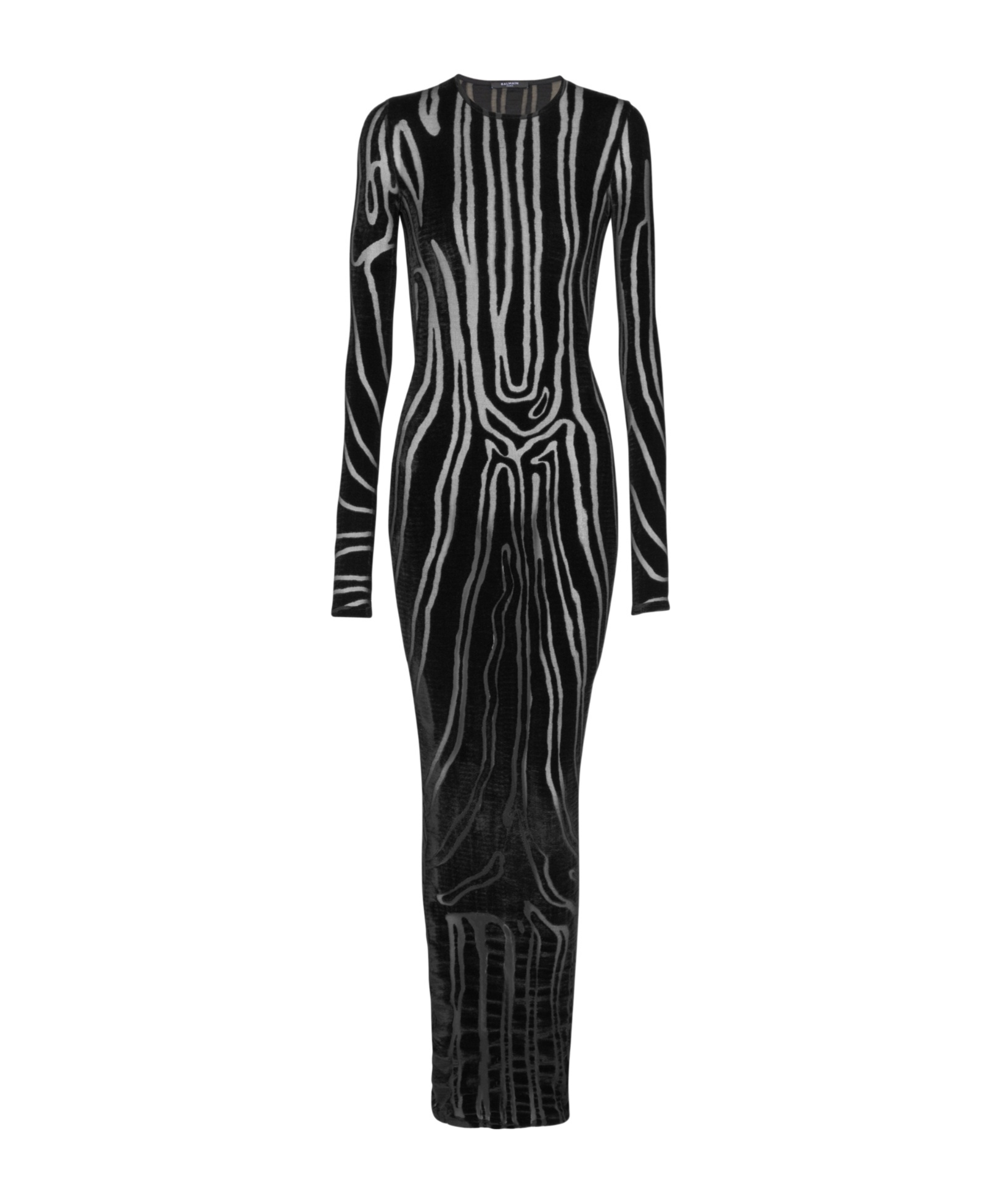 Balmain Long Sleeve Zebra Print Bodycon Dress In Black