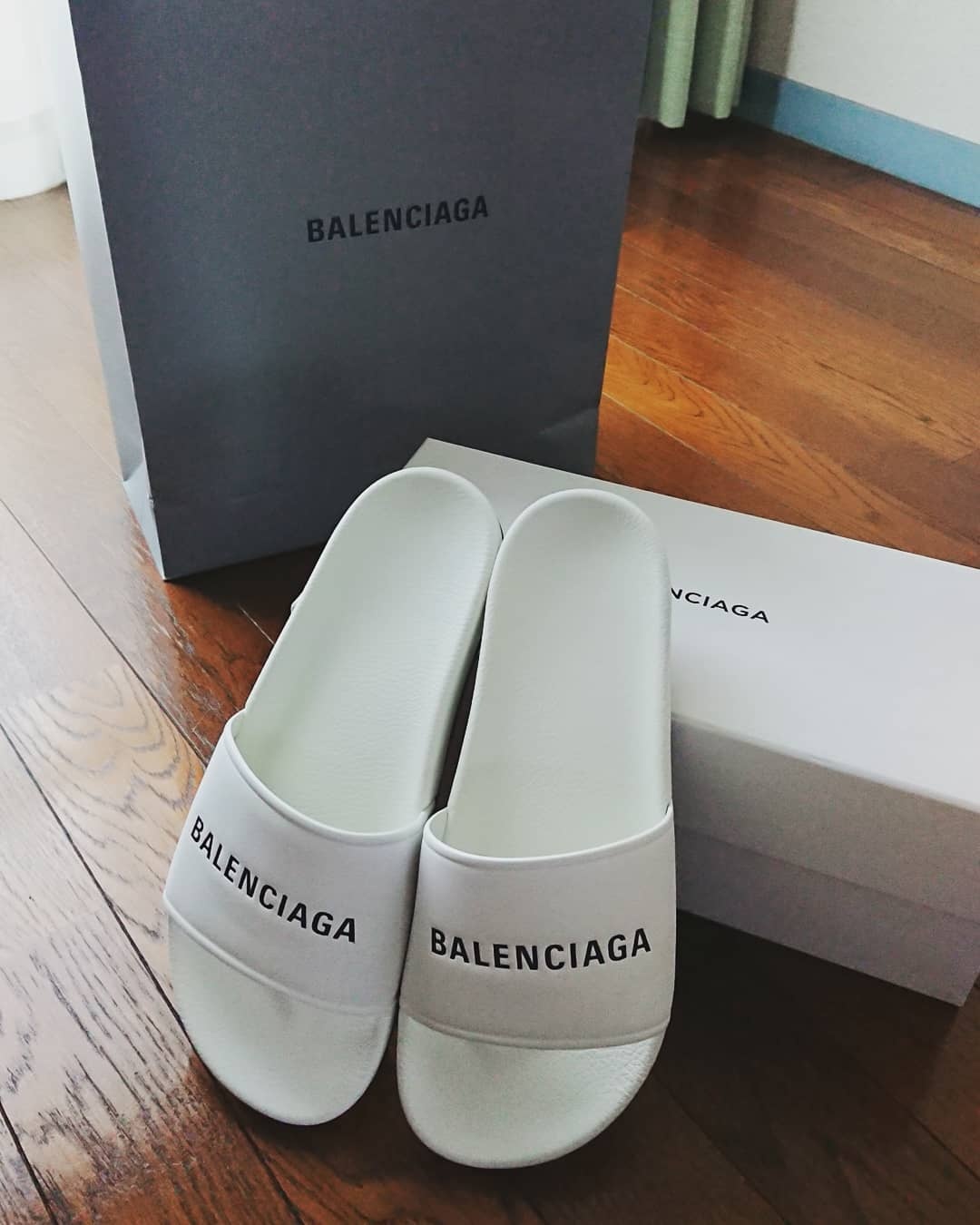 Balenciaga Lettering Logo Pool Slides In White