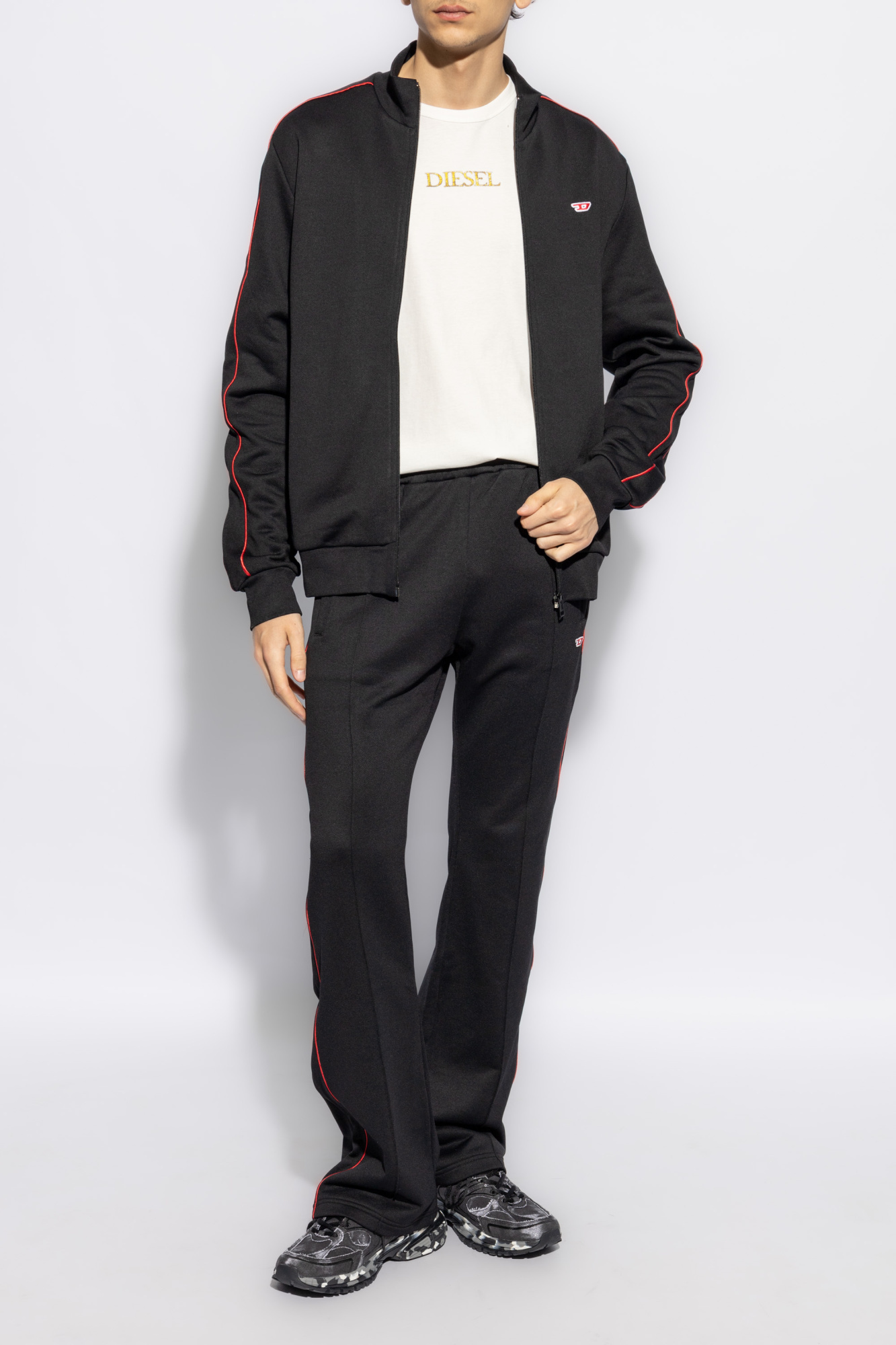 Diesel Logo-embroidered Zip-up Cardigan In Black