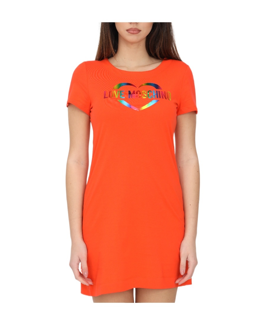 Moschino Logo Details T-shirt Dress In Orange