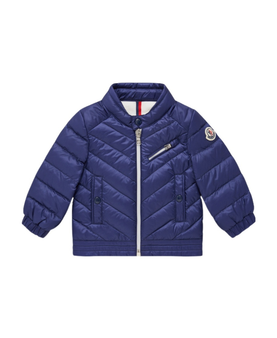 Moncler Logo-patch Goose-down Bomber Jacket In Blue