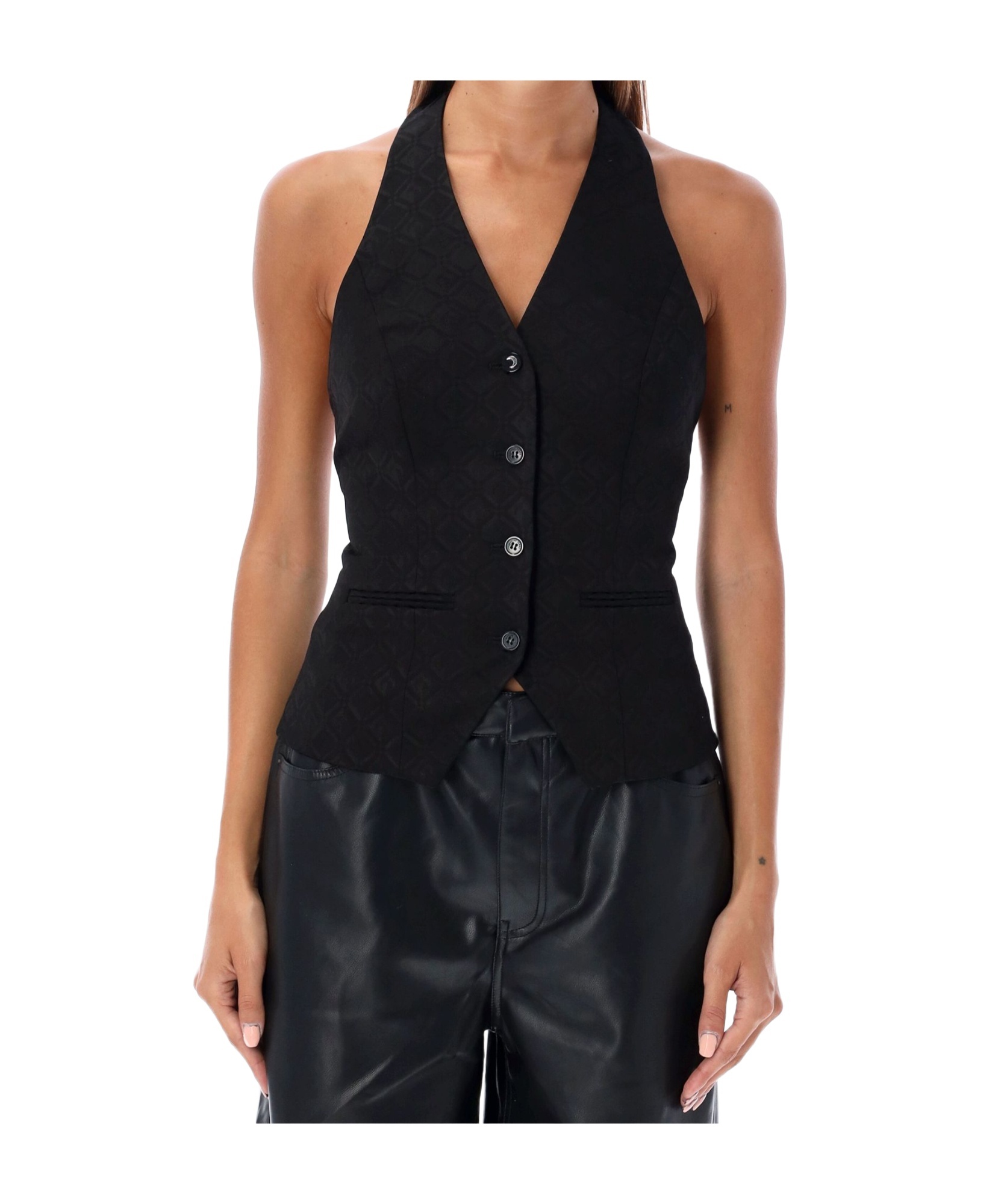 Marine Serre Moon Diamond Jacquard Top In Black