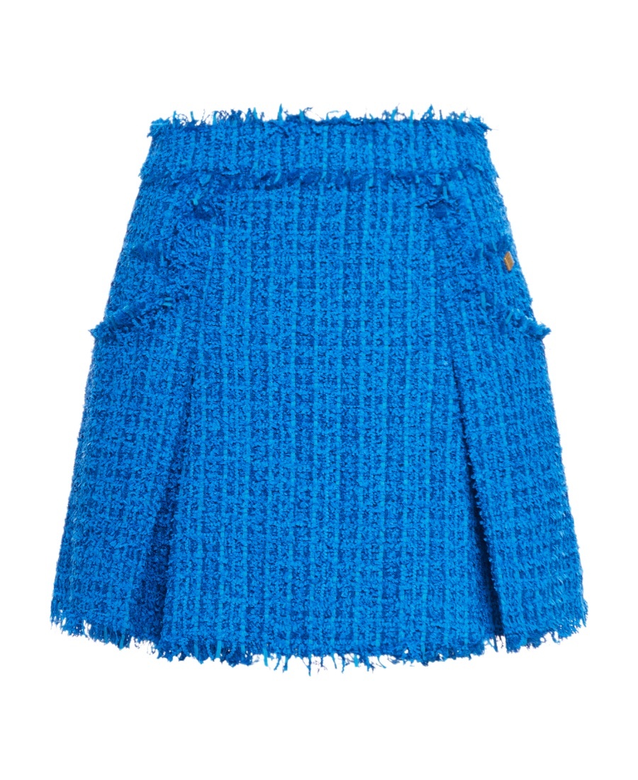 Balmain Tweed Pleated Flare Mini Skirt In Blue