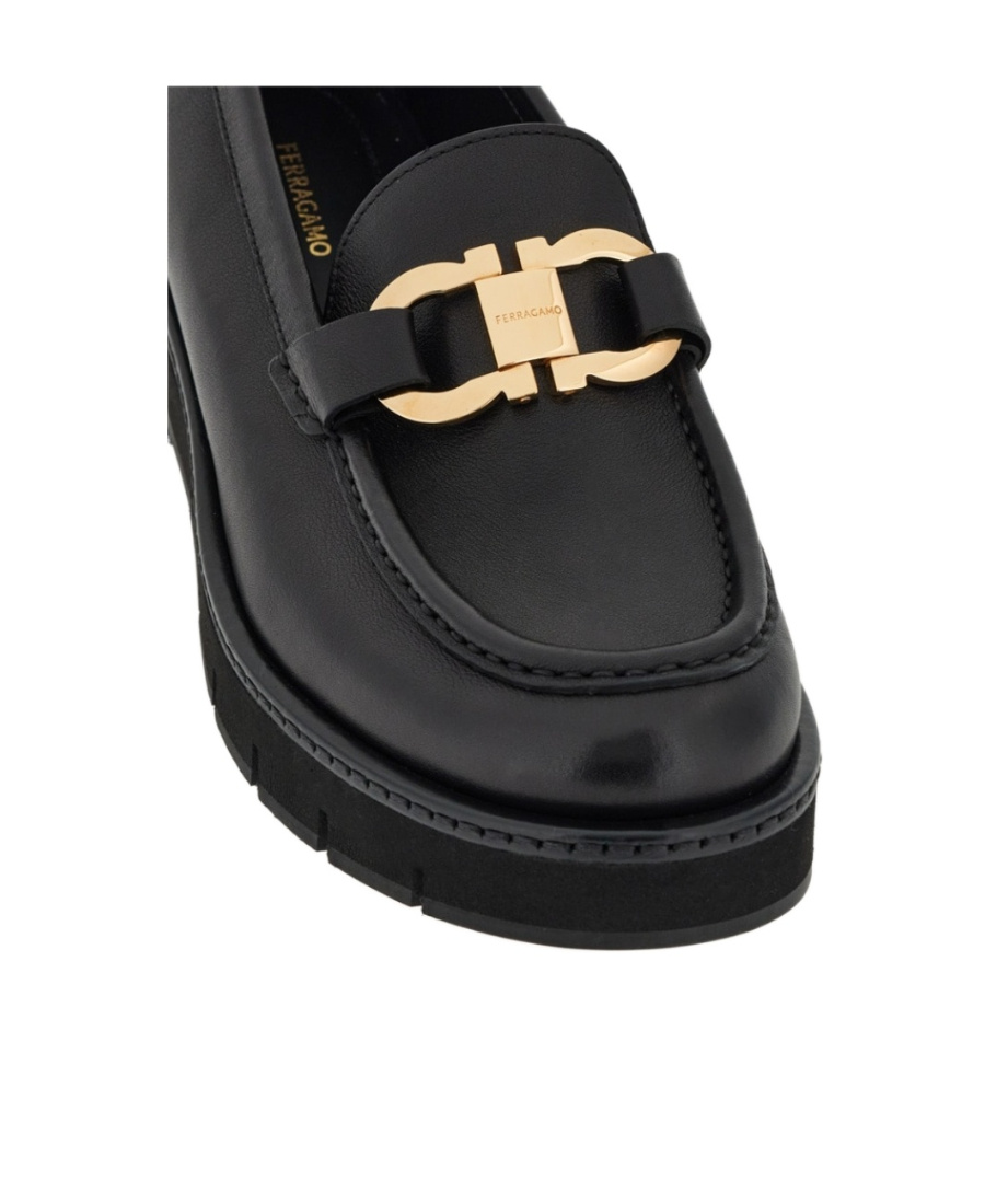 Ferragamo Brooke Loafers With Chunky Sole And Gold-tone Hardware In Black