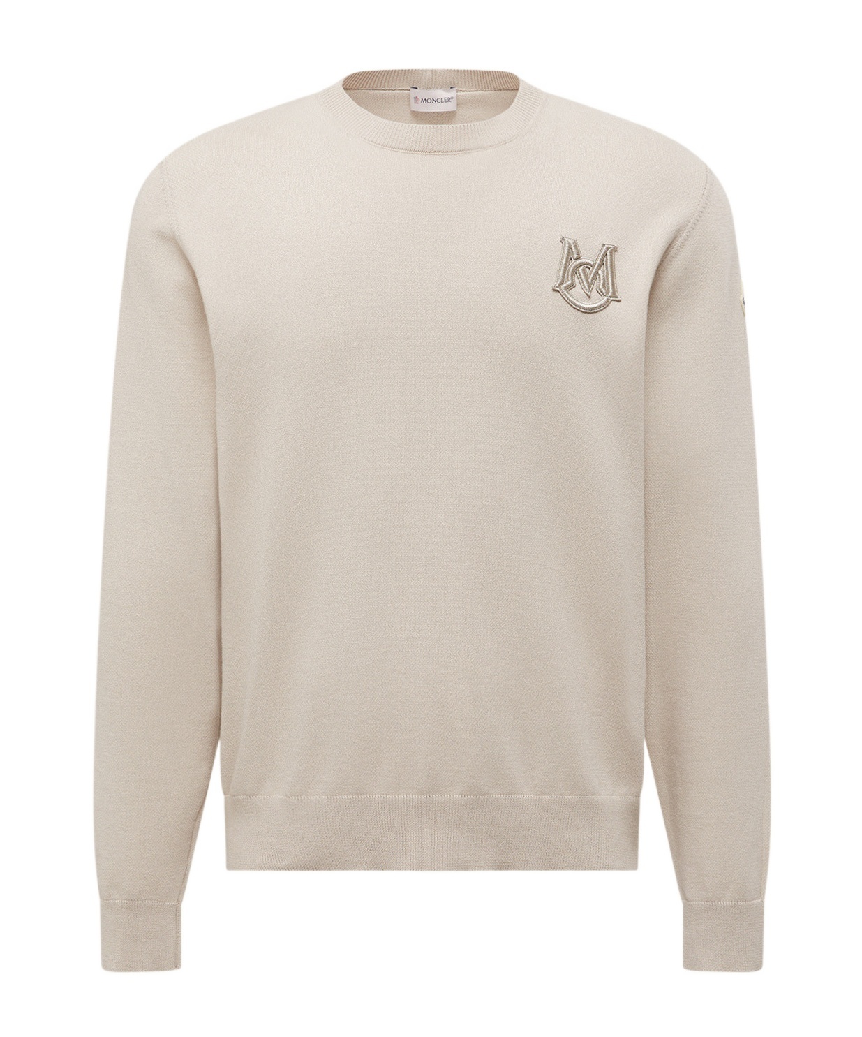 Moncler Cotton Pullover With Crew Neck And Embroidery In Gray