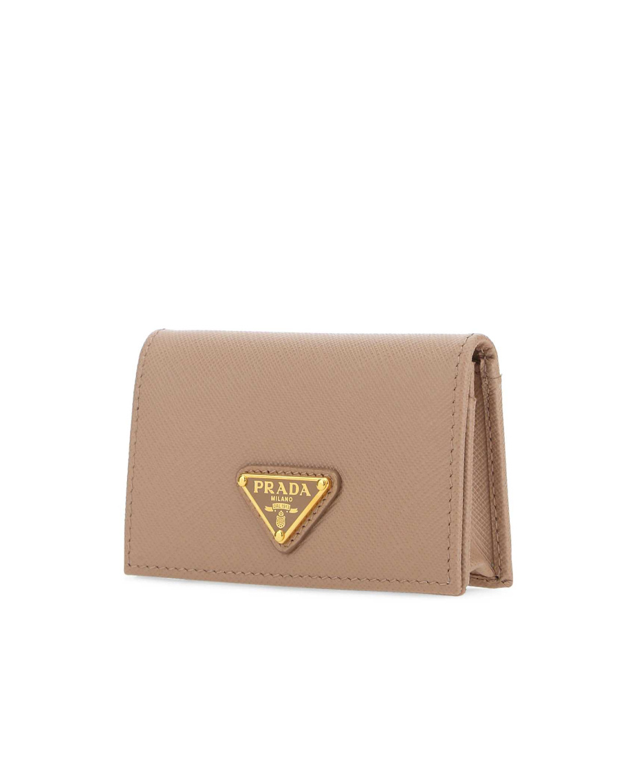 Prada Small Triangle-logo Plaque Leather Wallet In Nude