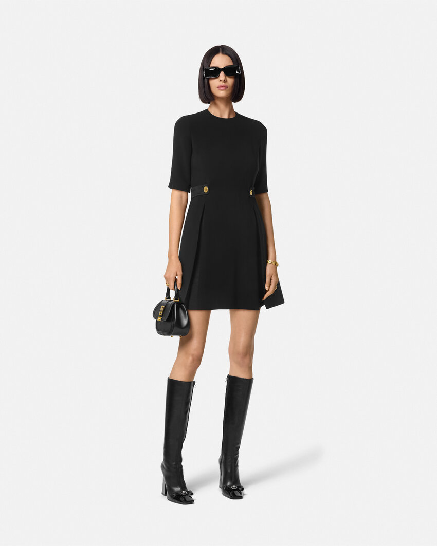 Versace Stretch Cady Short Sleeve Dress In Black