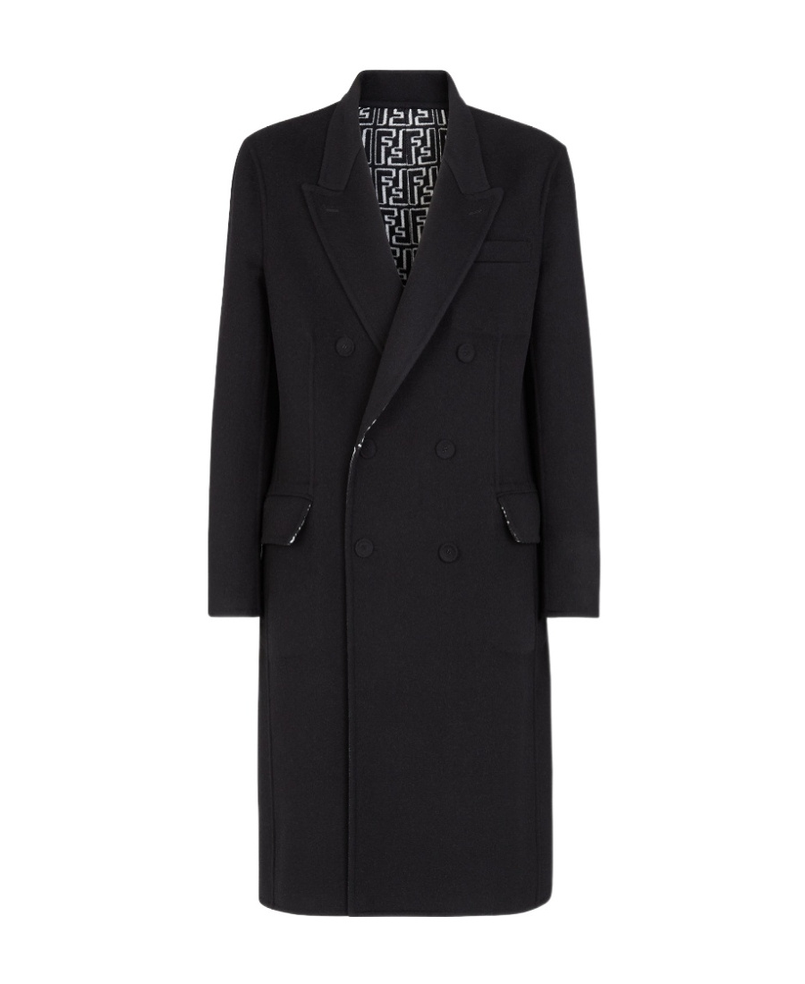Fendi Ff-print Double-breasted Reversible Coat In Black