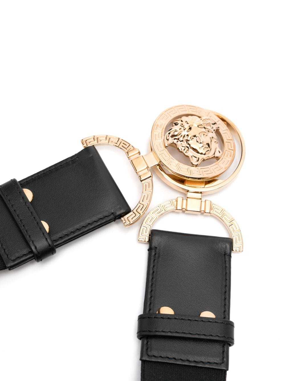 Versace Medusa Head-buckle Elastic Belt In Black