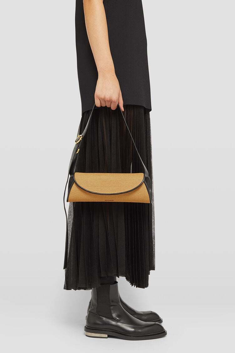 Jil Sander Small Cannolo Interwoven Raffia Shoulder Bag In Nude