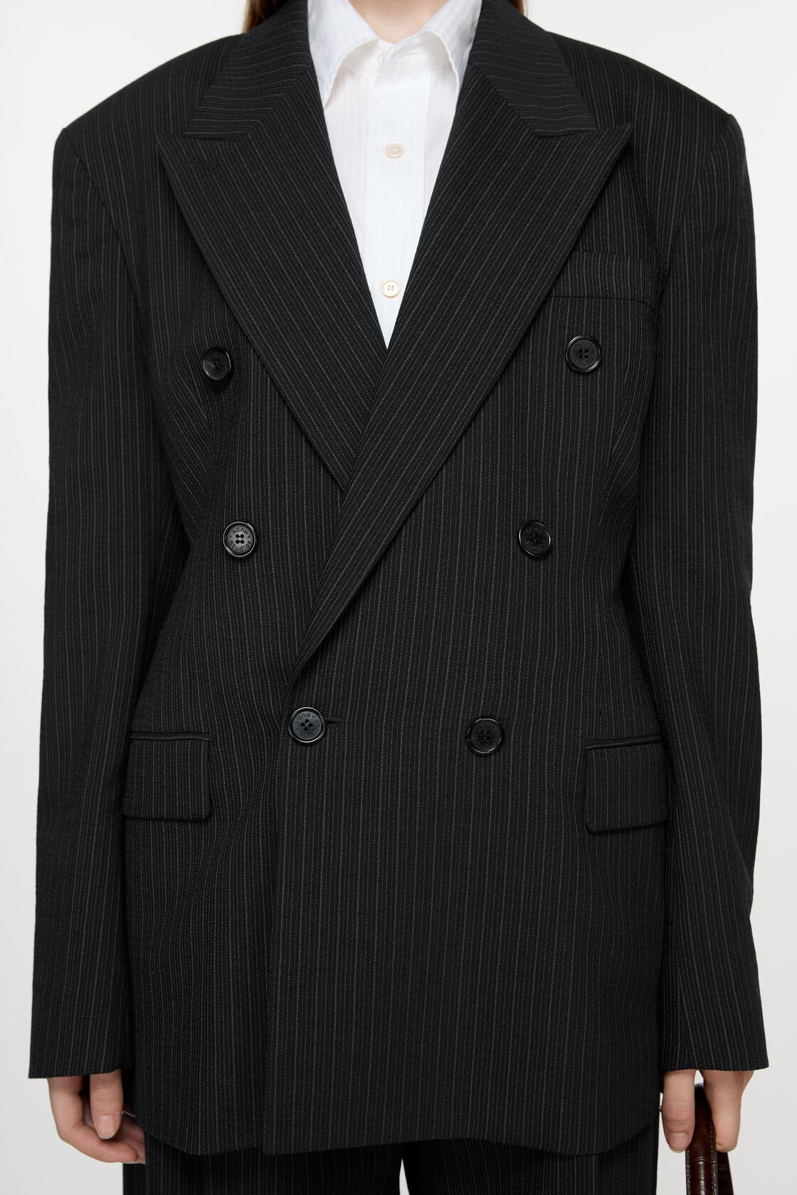 Acne Studios Double-breasted Black Blazer With Pinstripe Pattern In Black
