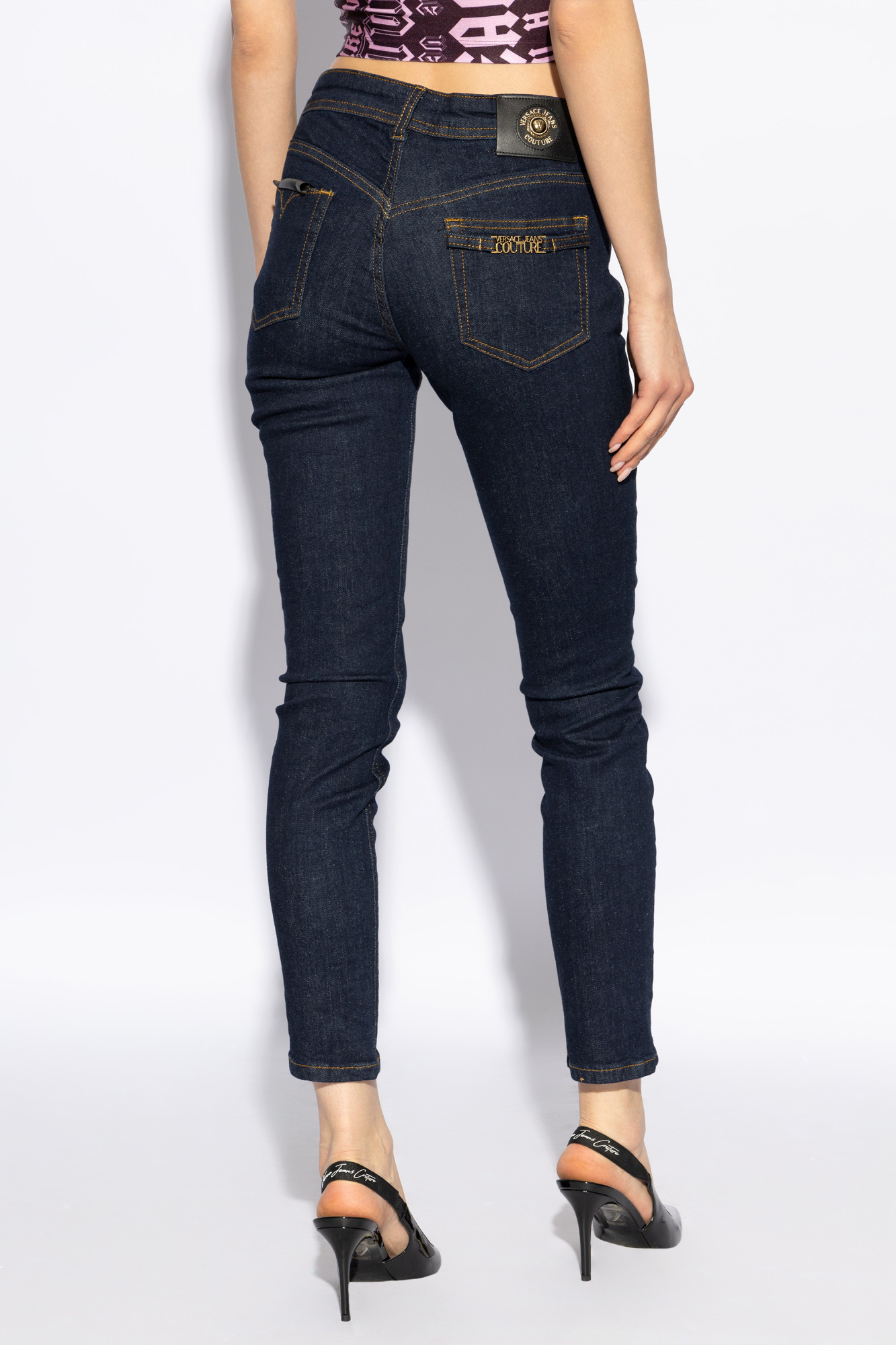 Versace Jeans Logo-plaque Skinny Jeans In Black