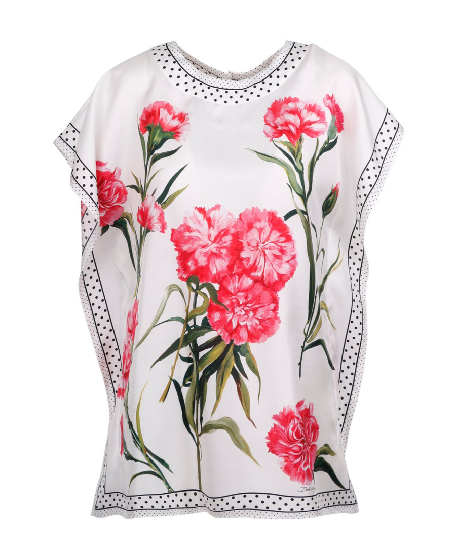 Dolce & Gabbana Floral-print Bordered Silk Top In Pink