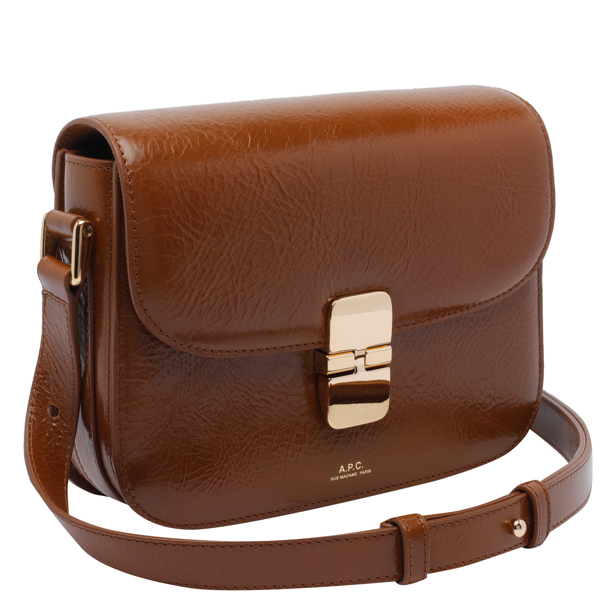 Apc A.p.c. Small Tan Leather Shoulder Bag With Adjustable Strap In Brown