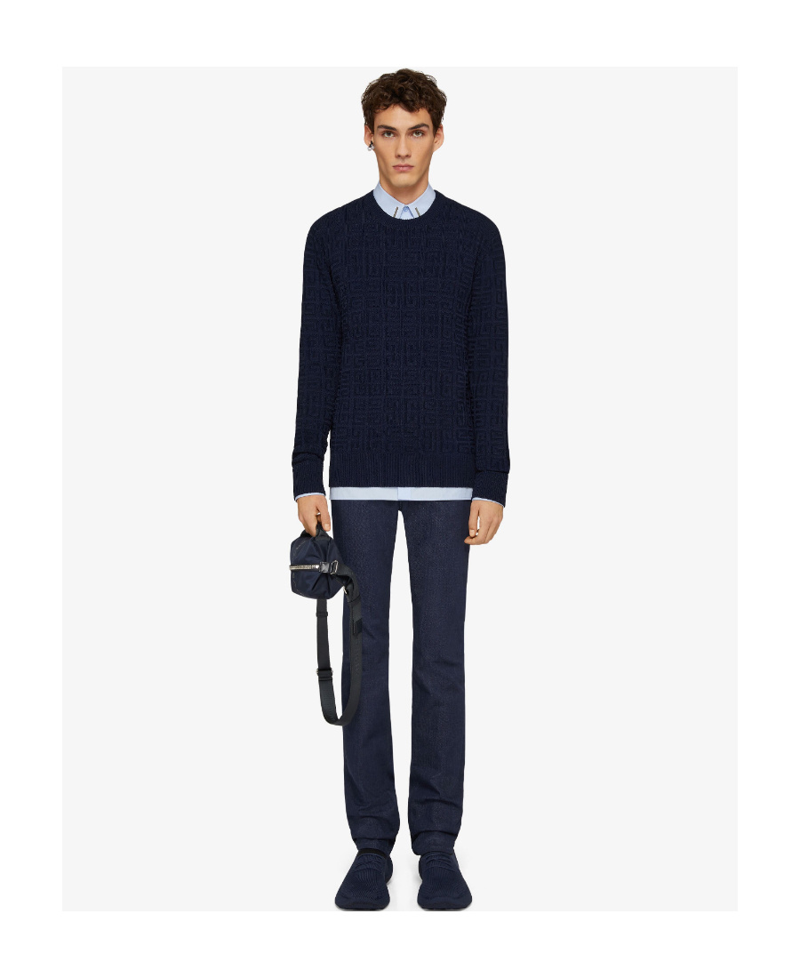 Givenchy Monogram-pattern Crew Neck Jumper In Blue
