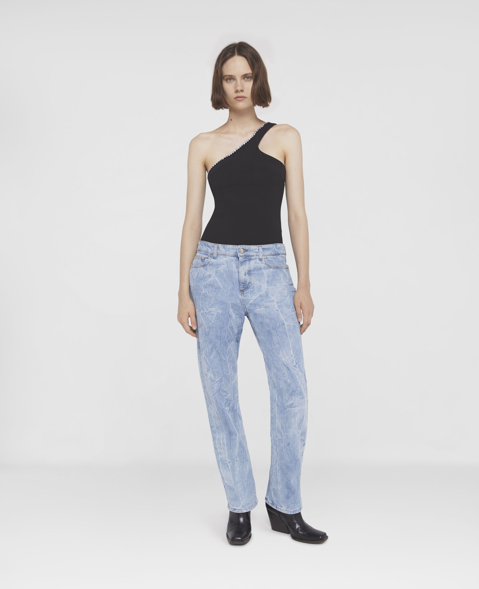 Stella Mccartney Crystal-trim One-shoulder Top In Black